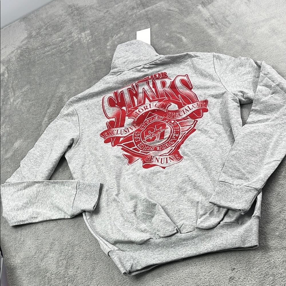 NEW Fiorucci Mens L/XL Full Zip Gray and Red Graphic Sweatshirt RARE HTF Cotton‎